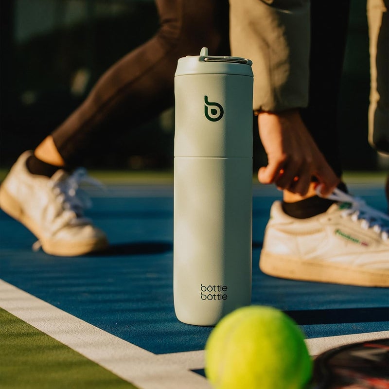 bottle bottle زجاجة ماء معزولة من الفولاذ المقاوم للصدأ بسعة 24 أونصة. تشمل قشة، غطاء ومقبض للرياضة، السفر والصالة الرياضية. تحافظ على السوائل الباردة لمدة 24 ساعة وحتى 12 ساعة ساخنة. جدار مزدوج فراغ معدني، مقاوم للتسرب، خالي من BPA - أخضر فاتح - Image 5