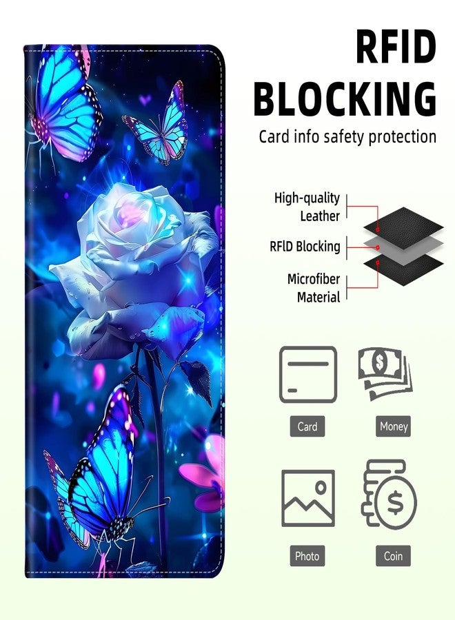 Tudguiloae Long Women Wallet, Ultra Slim Thin Wallet for Women, PU Leather RFID Blocking Credit Card Holder, Multi-Card Slots Business Travel Bifold Clutch Ladies Billfold, Purple Roses Butterflies - Image 5