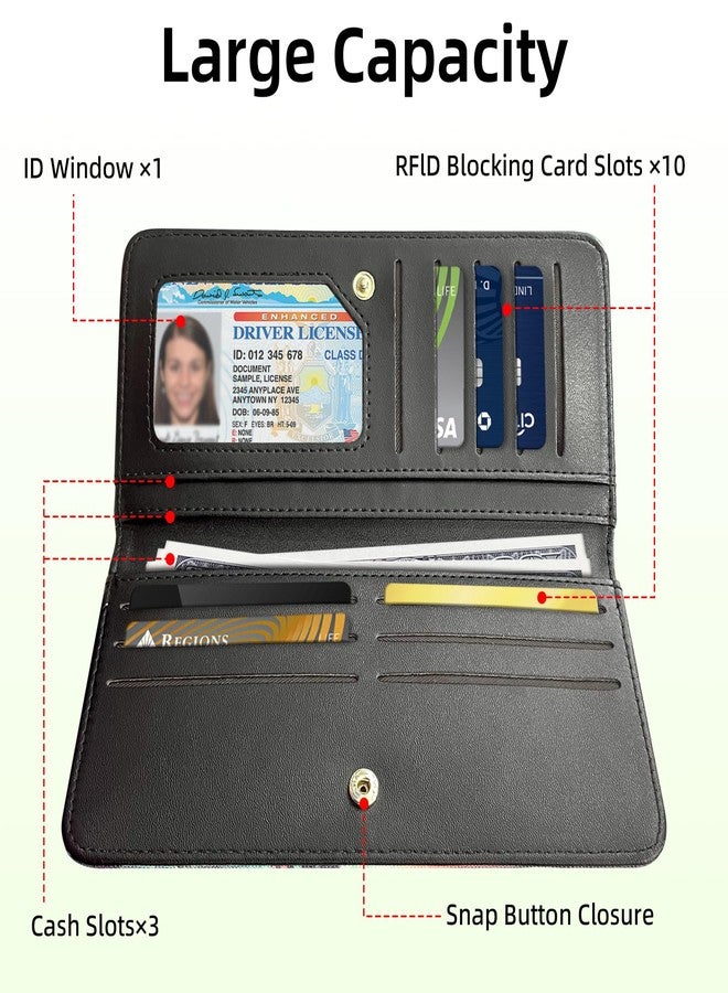 Tudguiloae Long Women Wallet, Ultra Slim Thin Wallet for Women, PU Leather RFID Blocking Credit Card Holder, Multi-Card Slots Business Travel Bifold Clutch Ladies Billfold, Purple Roses Butterflies - Image 3