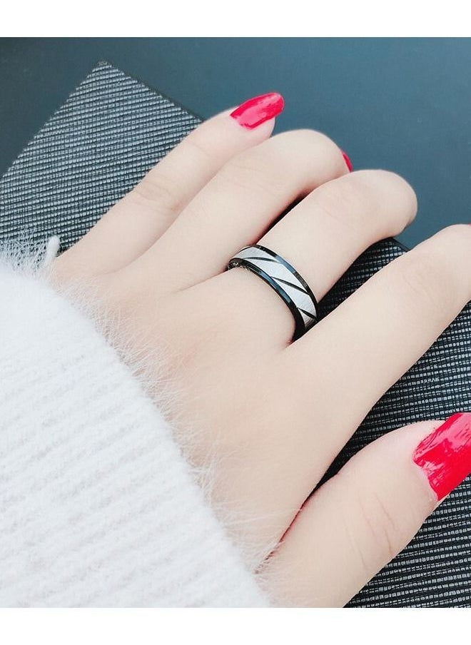 5esha - Unisex Stainless Steel Striped Design Ring - Image 1