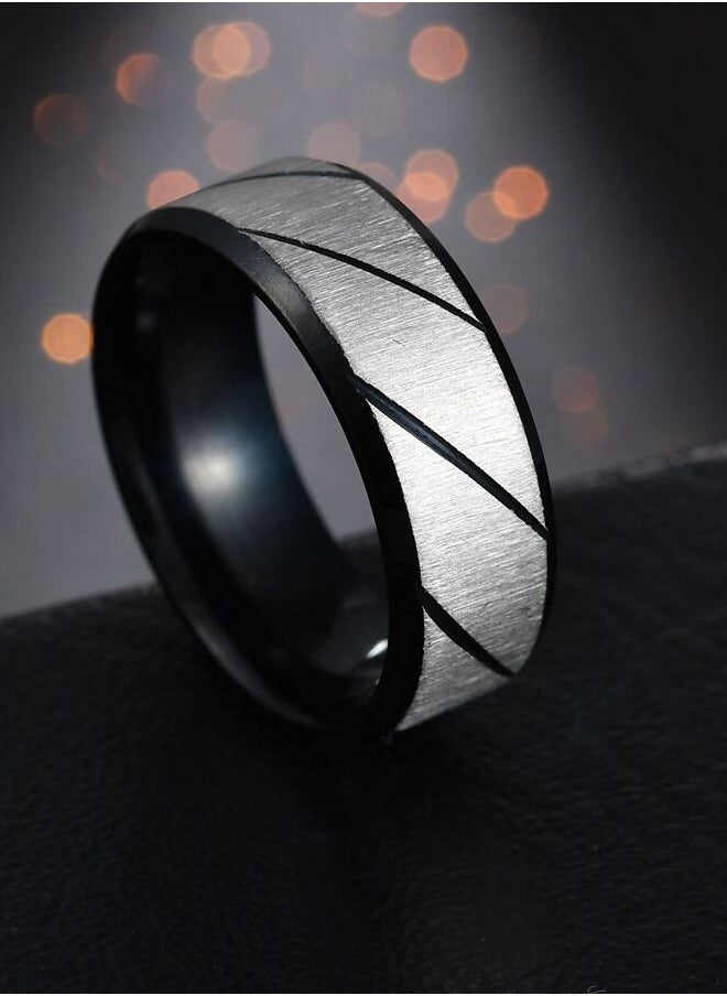 5esha - Unisex Stainless Steel Striped Design Ring - Image 1