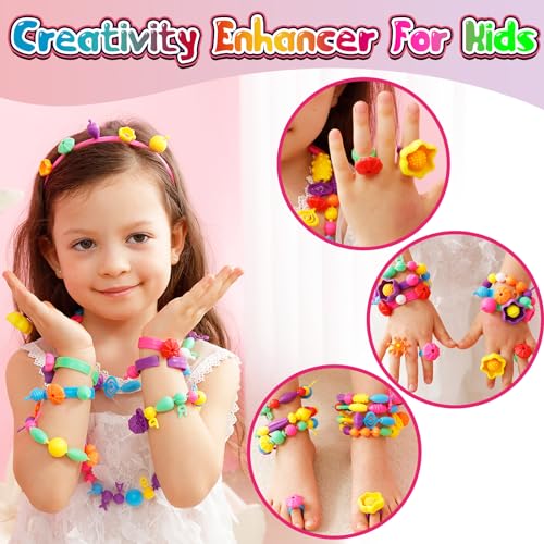FUNZBO 520+ Snap Pop Beads - Jewelry Making Kit for Kids, Arts and Crafts for Kids Ages 4-8, Toys for 3 4 5 6 Years Old Girls Christmas Birthday Gifts Ideas, Bracelet Necklace Ring Snap Set for Girls - Image 4