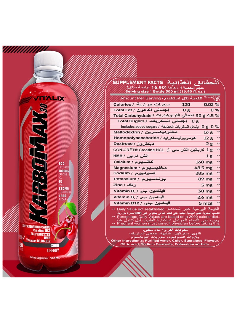 فيتاليكس كاربومكس 30 نكة السورشيري – مشروب كربوهيدرات سريع لزيادة الوزن يحتوي على 30 جم كربوهيدرات، 1000 ملغ كرياتين HCL، 1 جم HMB، 880 ملغ إلكترولايت، فيتامينات ب، بدون سكر، 500 مل × عبوة من 12. - Image 4