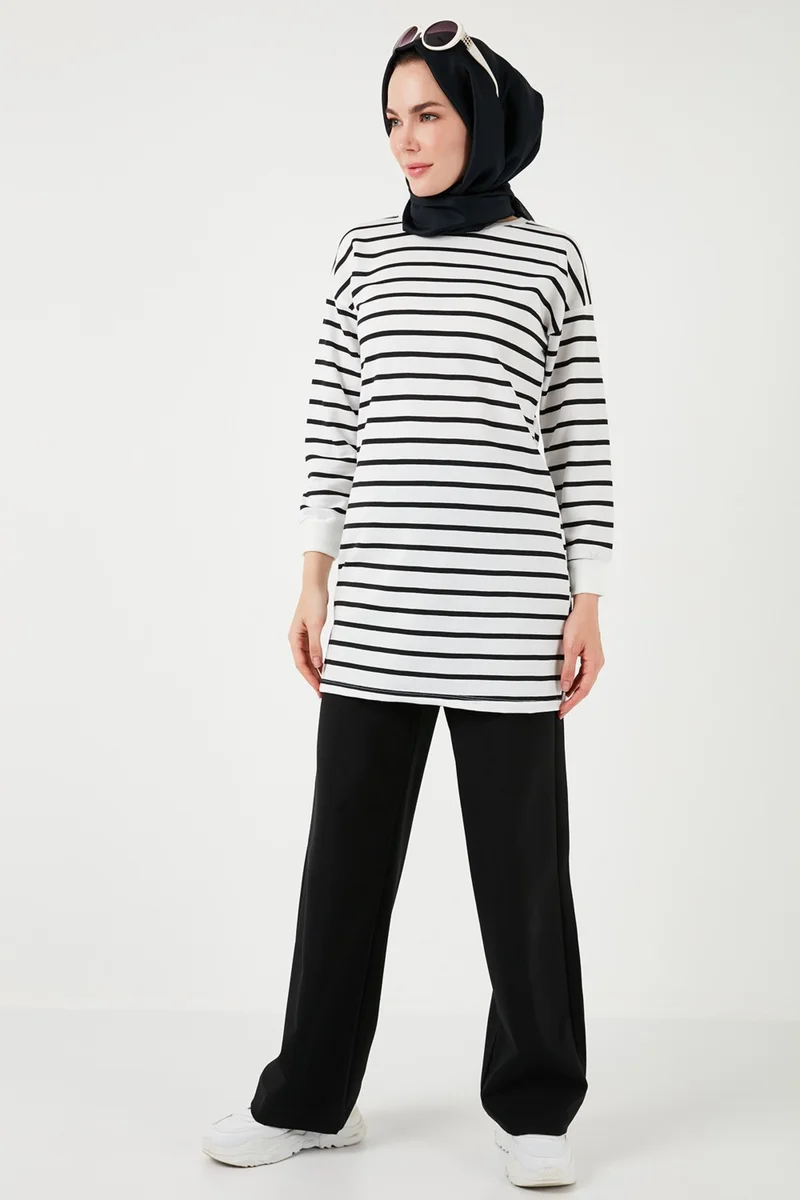 Lela Modest Striped Cotton Regular Fit Crew Neck Tunic Women's Tunic 5865784