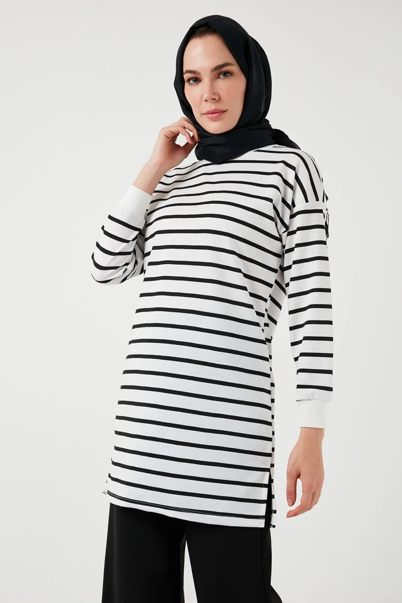 Lela Modest Striped Cotton Regular Fit Crew Neck Tunic Women's Tunic 5865784