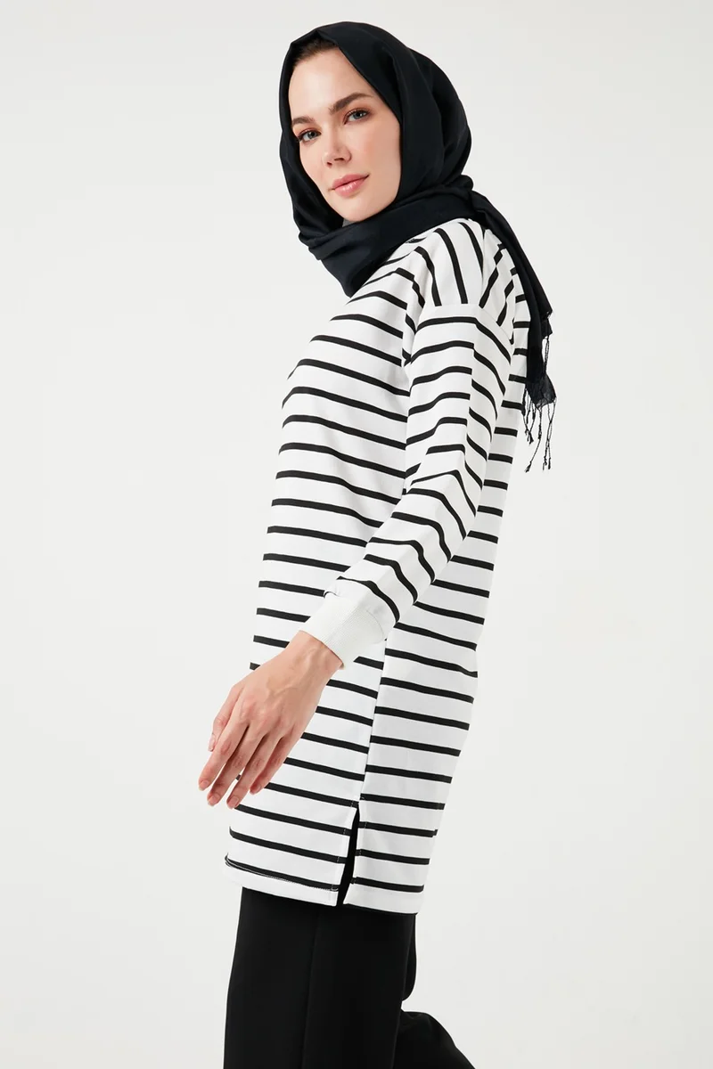 Lela Modest Striped Cotton Regular Fit Crew Neck Tunic Women's Tunic 5865784