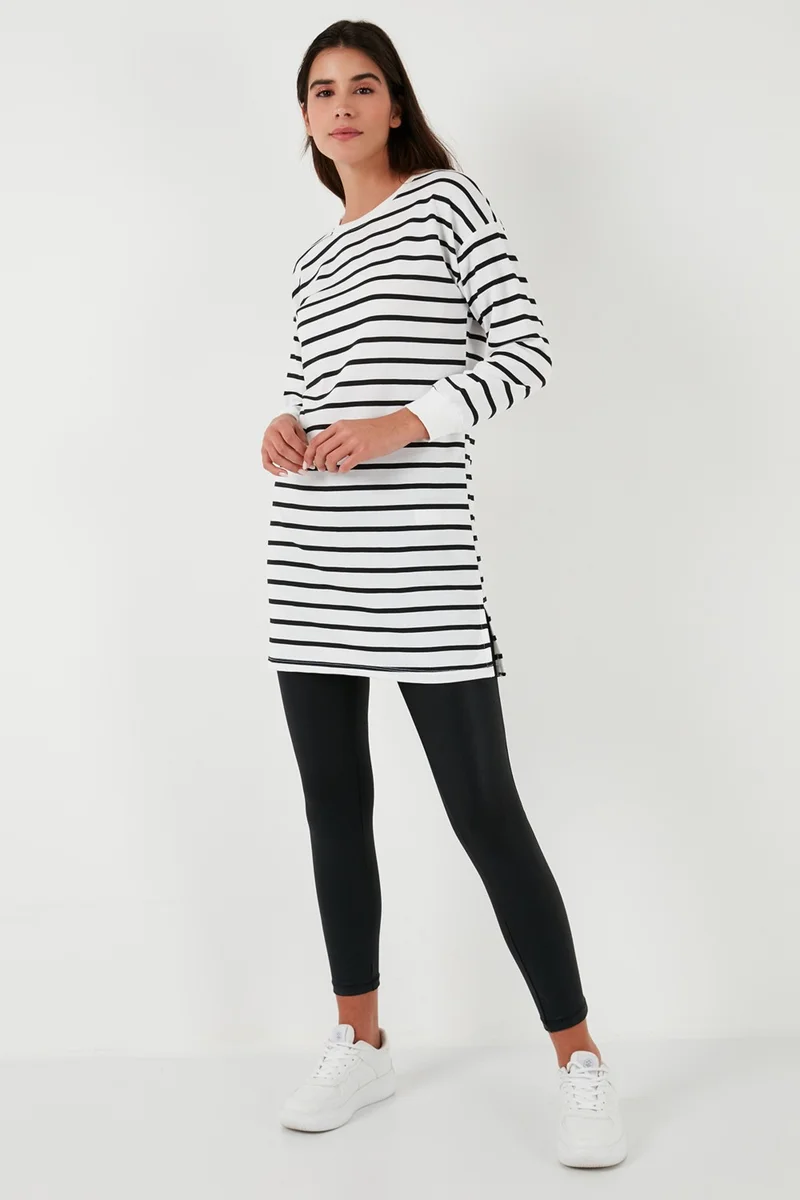 Lela Modest Striped Cotton Regular Fit Crew Neck Tunic Women's Tunic 5865784