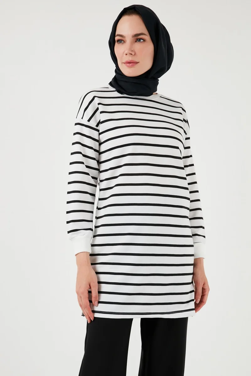 Lela Modest Striped Cotton Regular Fit Crew Neck Tunic Women's Tunic 5865784