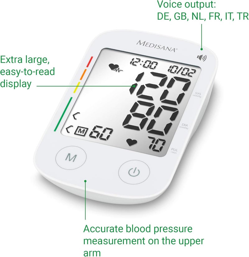 Medisana BU 535 Voice Upper arm blood pressure monitor Automatic Digital Blood Pressure Machine with Voice Output Monitor Arm Cuff Irregular Heartbeat Alert and 120Slot Memory - Image 5