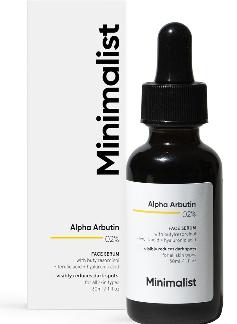 MINIMALIST سيروم 2% ألفا أربوتين لإزالة التصبغات وعلامات حب الشباب والبقع الداكنة والتسمير والبقع | للحصول على لون أكثر إشراقًا وتوحيدًا | للنساء والرجال | 1 أونصة سائلة / 30 مل - Image 1