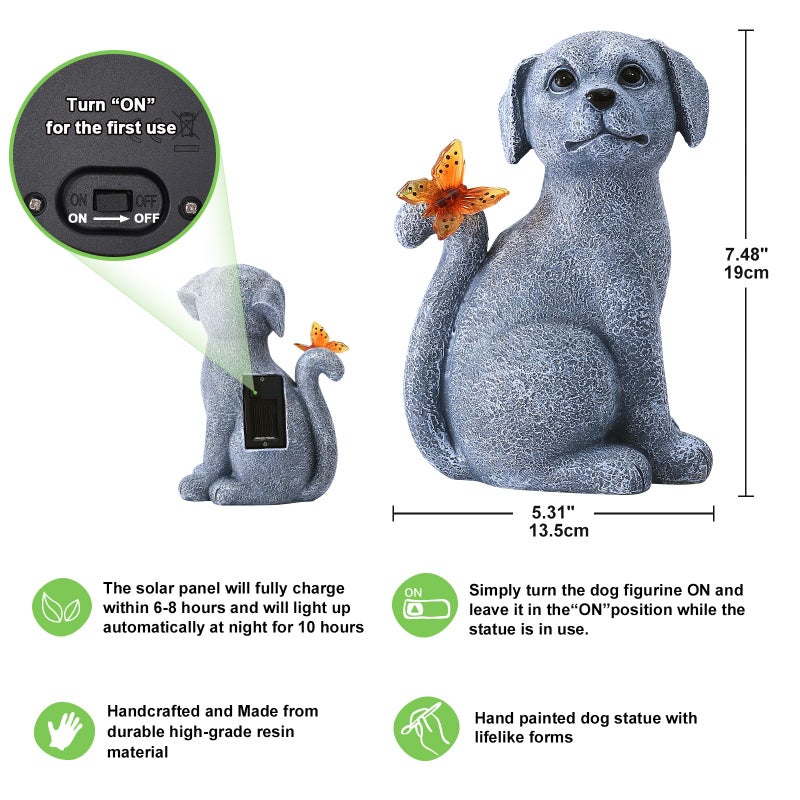 Nacome Solar Dog Outdoor Statues for Garden: Outside Decor with Butterfly Clearance for Yard Art Lawn Ornaments Patio Balcony Home House for Grandma Mom Women - Image 4