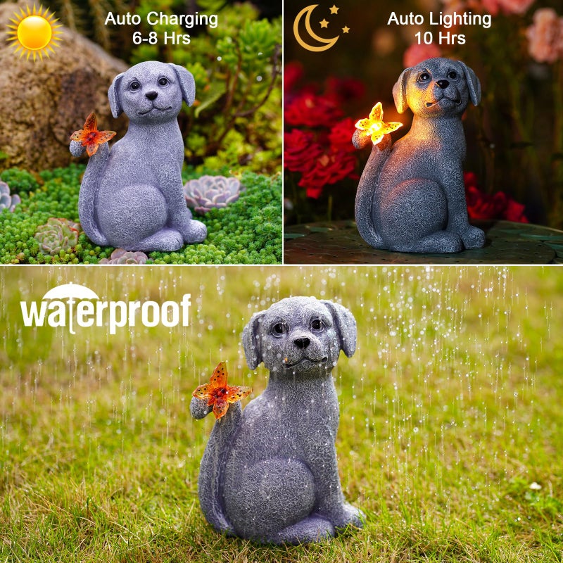 Nacome Solar Dog Outdoor Statues for Garden: Outside Decor with Butterfly Clearance for Yard Art Lawn Ornaments Patio Balcony Home House for Grandma Mom Women - Image 5