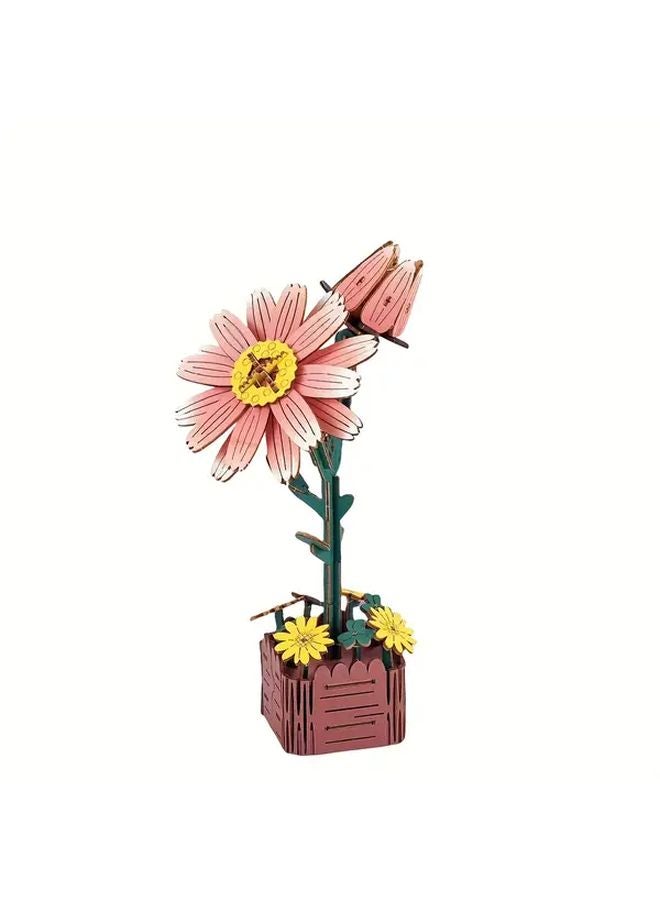 Daisy Flower Wooden Blocks 3D Jigsaw Puzzle Kit Creative Gift For Adults And Teens - Image 1