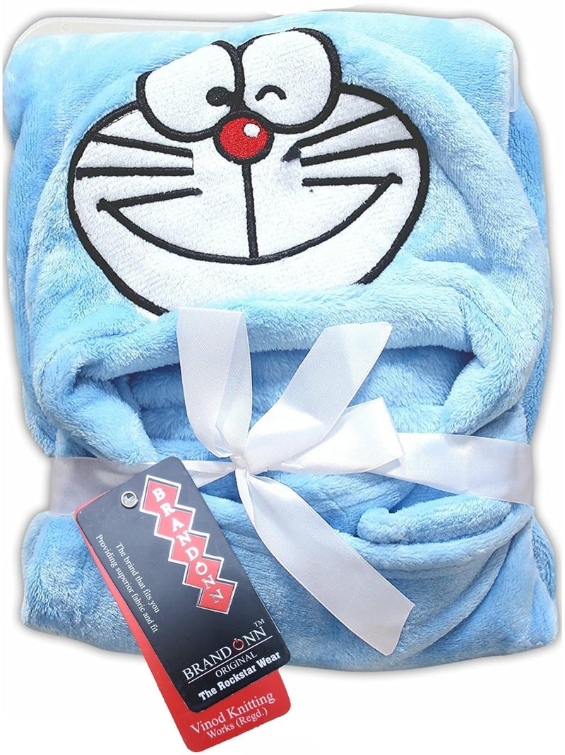 Brandonn Blue Smiley Premium Hooded Baby Blanket(Blue) - Image 2