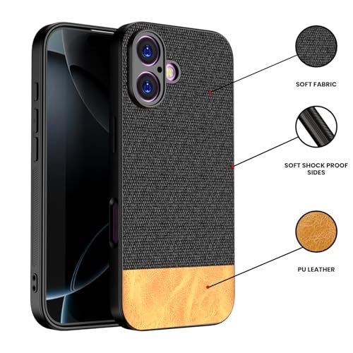 Kapa Soft Fabric & Leather Hybrid Protective Back Cover for Apple iPhone 17 | Shockproof Slim Hard Anti Slip Back Case (Black,Brown) - Image 3