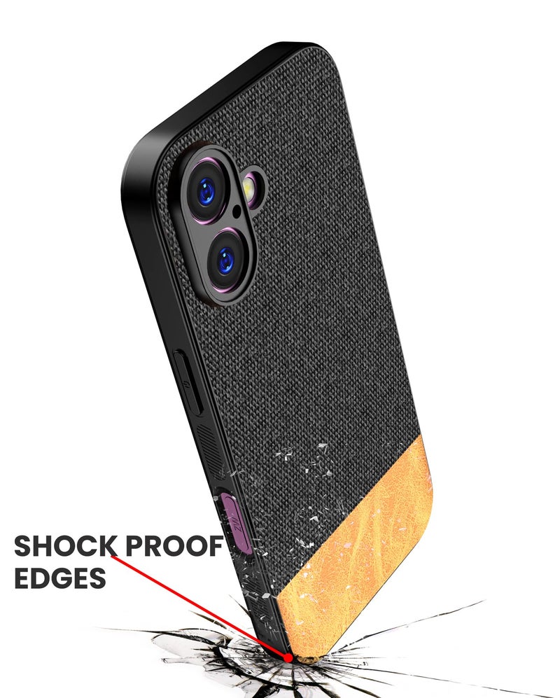Kapa Soft Fabric & Leather Hybrid Protective Back Cover for Apple iPhone 17 | Shockproof Slim Hard Anti Slip Back Case (Black,Brown) - Image 5