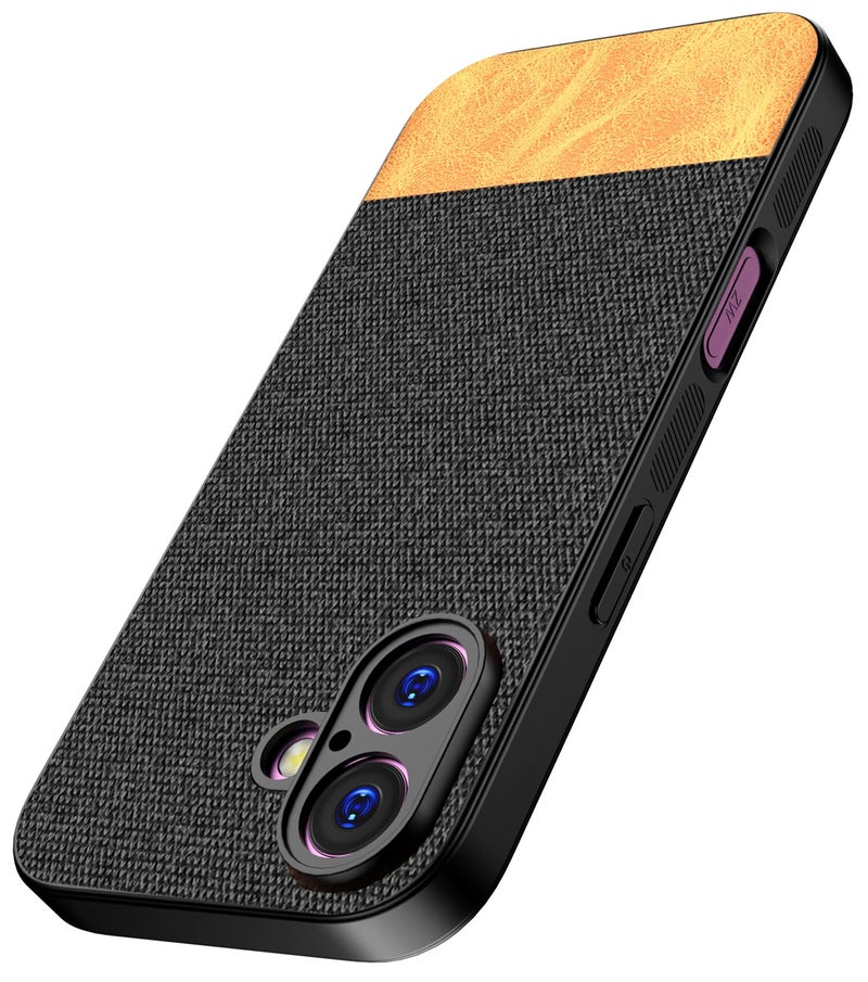 Kapa Soft Fabric & Leather Hybrid Protective Back Cover for Apple iPhone 17 | Shockproof Slim Hard Anti Slip Back Case (Black,Brown) - Image 1