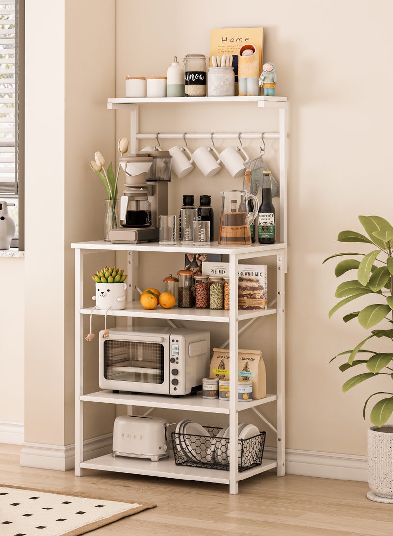 Canadel 4-Tier Kitchen Storage Rack with Adjustable Shelf, Coffee Corner Station & Microwave Stand, Multi-Purpose Baker Rack with 5 Hooks X-Shaped Crossbar for Home Kitchen Organization - Image 1
