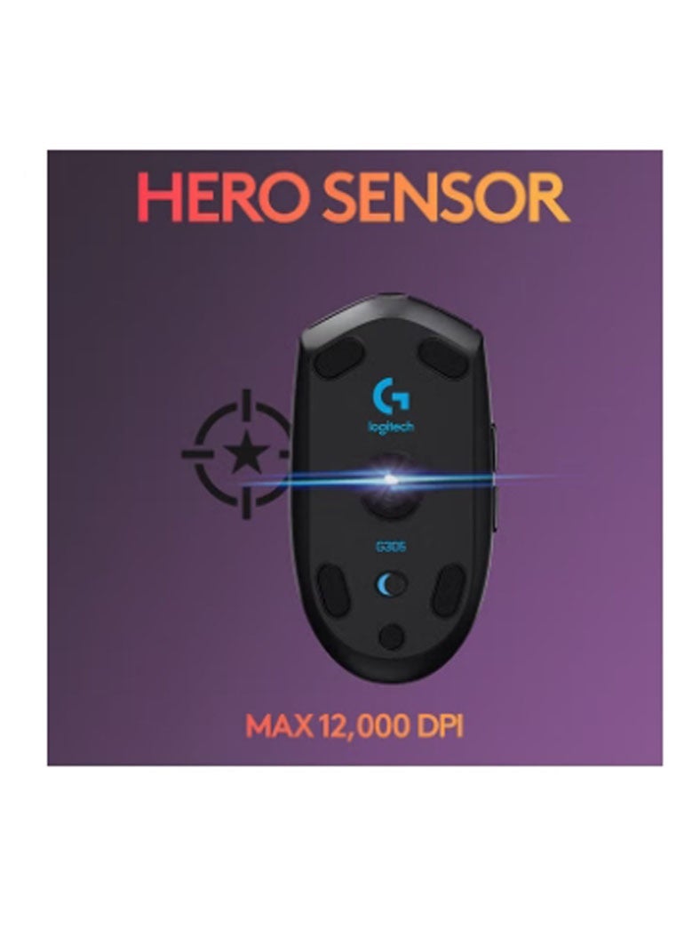 لوجيتيك ماوس لوجيتك G305 اللاسلكي فائق السرعة، مستشعر HERO، دقة 12000 DPI، خفيف الوزن، 6 أزرار قابلة للبرمجة، عمر بطارية يصل إلى 250 ساعة، ذاكرة مدمجة، متوافق مع أجهزة الكمبيوتر/ماك، لون أسود. - Image 2