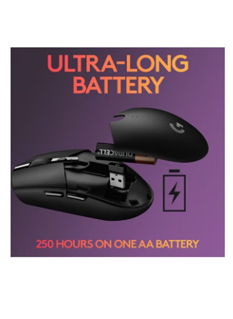 لوجيتيك ماوس لوجيتك G305 اللاسلكي فائق السرعة، مستشعر HERO، دقة 12000 DPI، خفيف الوزن، 6 أزرار قابلة للبرمجة، عمر بطارية يصل إلى 250 ساعة، ذاكرة مدمجة، متوافق مع أجهزة الكمبيوتر/ماك، لون أسود. - Image 4