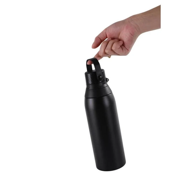 Hans Larsen Black Hans Larsen EVORA 750ml Vacuum Insulated Stainless Steel Water Bottle, Double Wall, Lockable Lid & Sip Straw, 12 Hrs Cold / 8 Hrs Hot, Leak-Proof Sports Bottle with Carry Loop - Black  | Best Price UAE