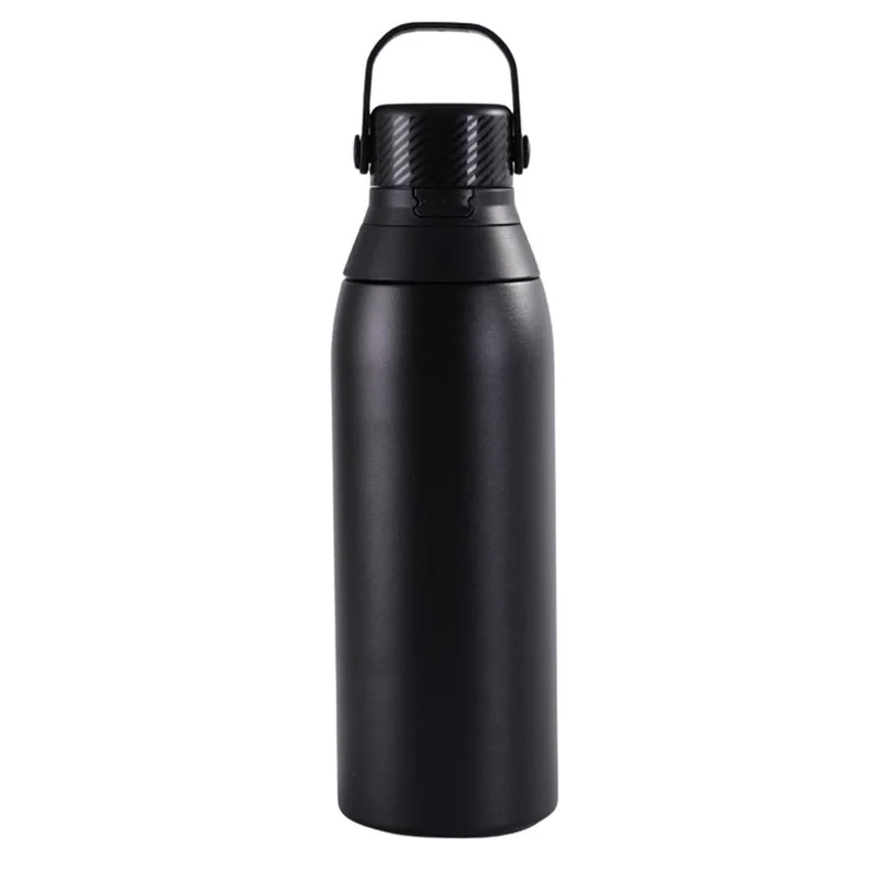 هانز لارسن Hans Larsen EVORA 750ml Vacuum Insulated Stainless Steel Water Bottle, Double Wall, Lockable Lid & Sip Straw, 12 Hrs Cold / 8 Hrs Hot, Leak-Proof Sports Bottle with Carry Loop - Black