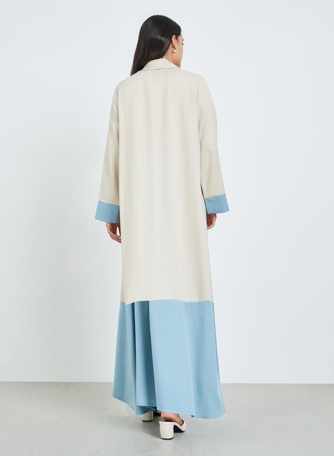 Amirah Beige Color Block A-Line Abaya - Image 4