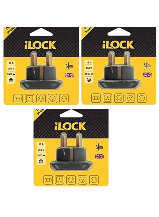 Electrical plug adapter, 3 pieces, black
