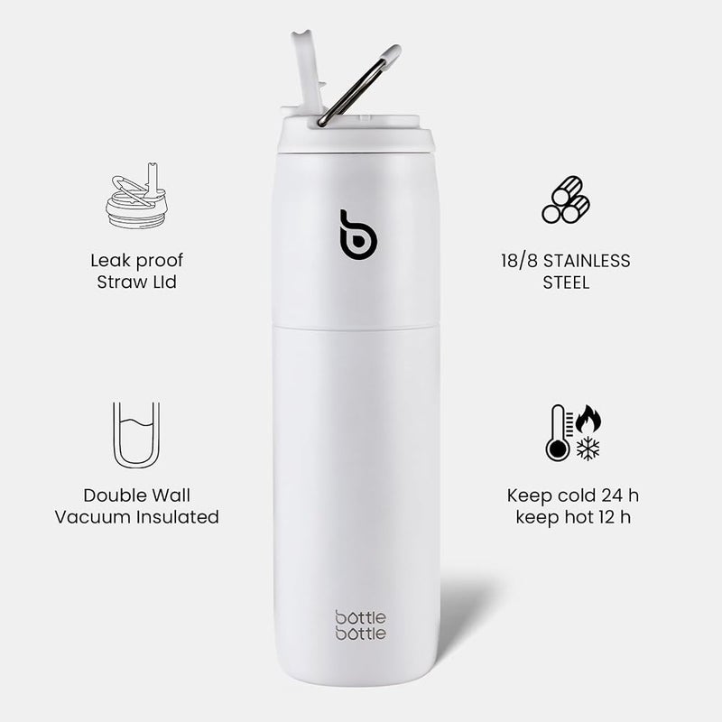 BOTTLE BOTTLE Stainless Steel Water Bottle with Straw and Lid, 32oz Vacuum Insulated Water Bottle Flask, Stay Cold for 24 Hrs, Hot for 12 Hrs, Leak-Proof Wide Mouth Sports water bottle, white… - Image 2