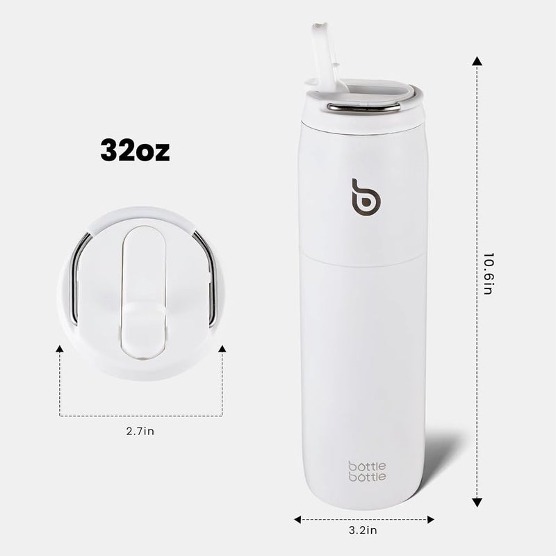 BOTTLE BOTTLE Stainless Steel Water Bottle with Straw and Lid, 32oz Vacuum Insulated Water Bottle Flask, Stay Cold for 24 Hrs, Hot for 12 Hrs, Leak-Proof Wide Mouth Sports water bottle, white… - Image 3