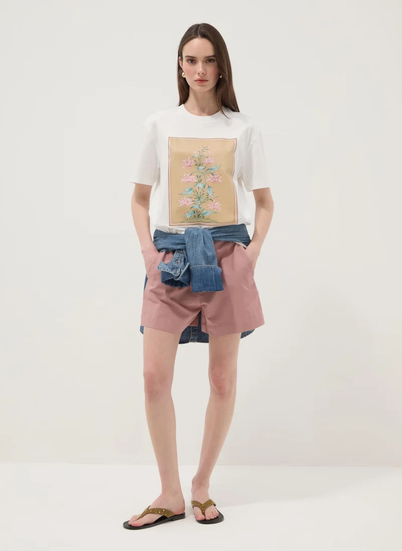 Ovs OVS White Pure Cotton T-Shirt With Floral Print