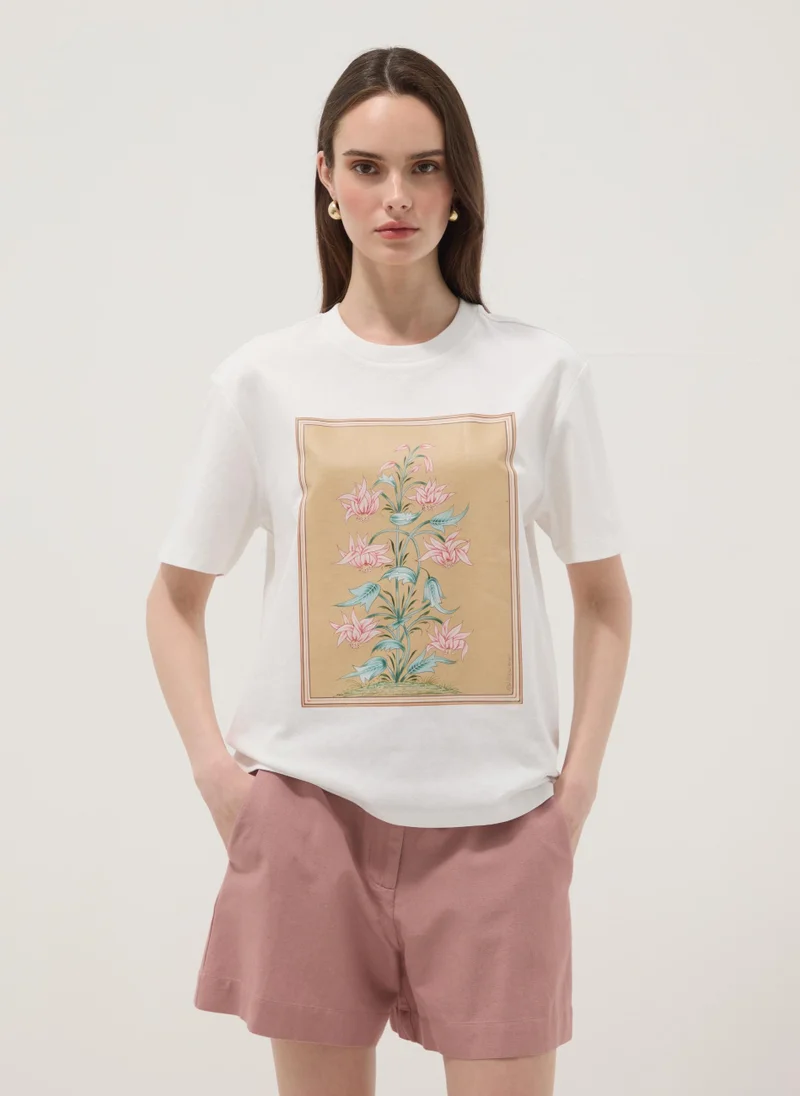 Ovs OVS White Pure Cotton T-Shirt With Floral Print