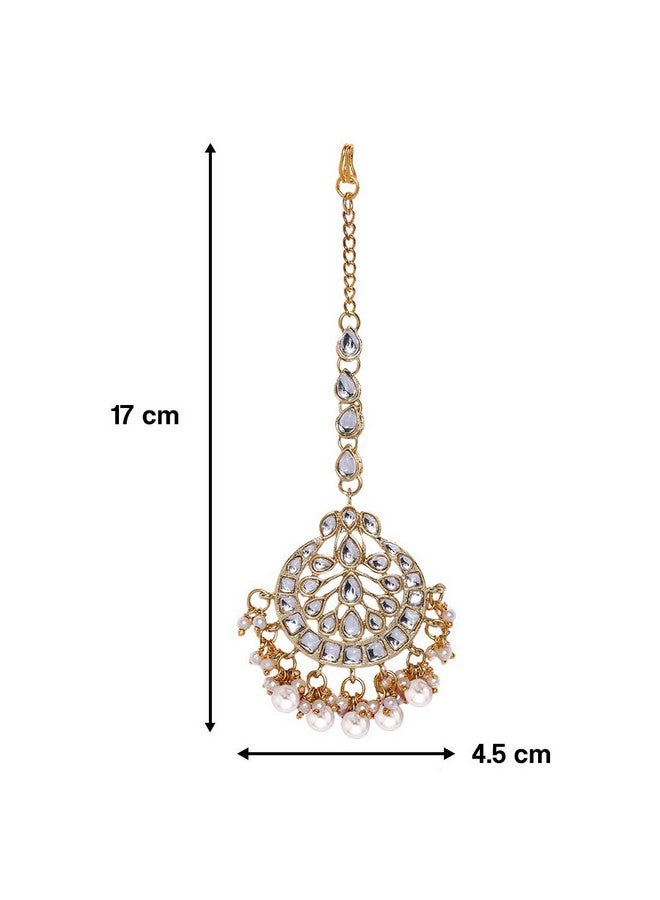 Peora Gold Plated Wedding Kundan White Pearl Maang Tikka for Women - Image 4
