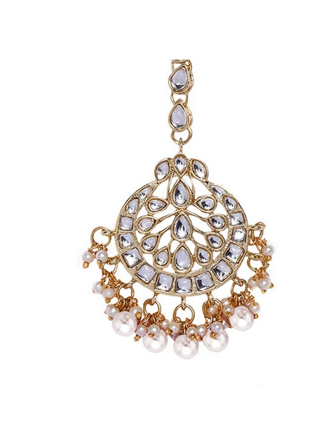 Peora Gold Plated Wedding Kundan White Pearl Maang Tikka for Women - Image 1