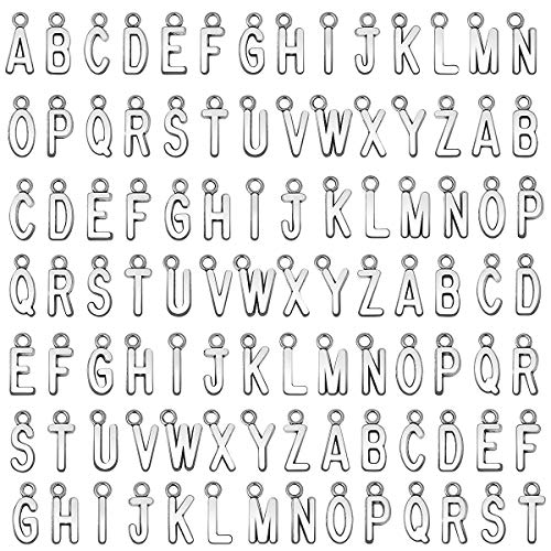 Miraclekoo Letter Jewelery Charms Metal Alphabet Charms Alphabetic Bracelet Necklace Pendant,Set of 4,104 Pcs (Sliver) - Image 1