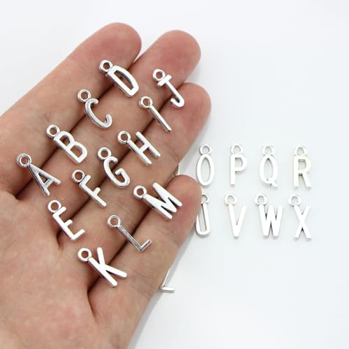 Miraclekoo Letter Jewelery Charms Metal Alphabet Charms Alphabetic Bracelet Necklace Pendant,Set of 4,104 Pcs (Sliver) - Image 3