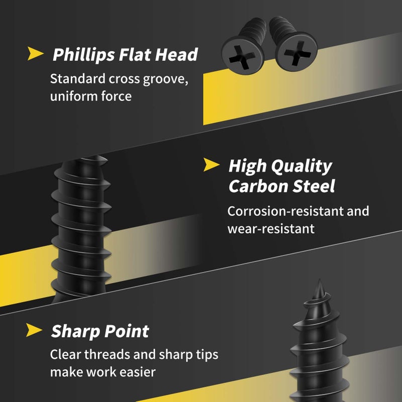 FIXLINK Wood Screws 1/2 Inch, FIXLINK Premium Flat Head Phillips Black Wood Screws 135 PCS, Self Tapping Electrophoresis Used in Indoor Furniture, Woodworking (#6 x 1/2") - Image 3