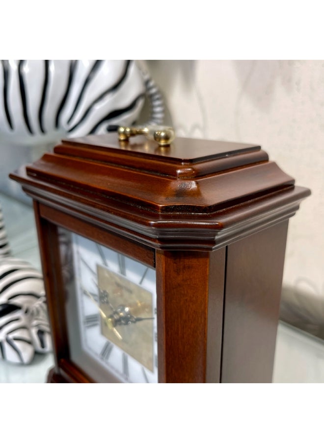 Rhythm - Antique Quartz Analog Wooden Table Clock Brown and White 19.7 x 15.2 x 8 cm - Image 1