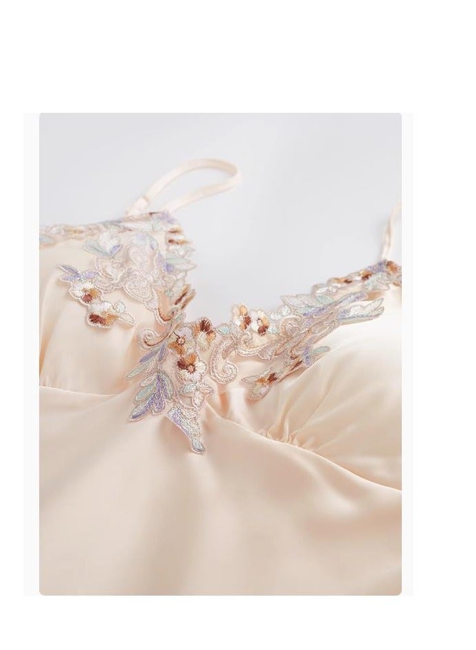 Pajama Women's Ice Silk Five Piece Set With High-End Feel And Chest Cushion Silk Home Suit Set - Image 2