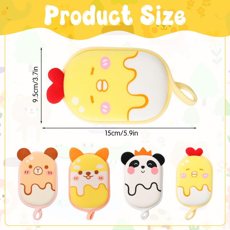 Grevosea 4 Pack Bath Sponge for Kids and Baby, Bath Loofah Sponge, Soft and Absorbent Exfoliating Body Scrubber Shower Cute Cartoon Mesh Sponges for Shower Washing Exfoliating Kids Baby Women Boys and Girl - Image 2