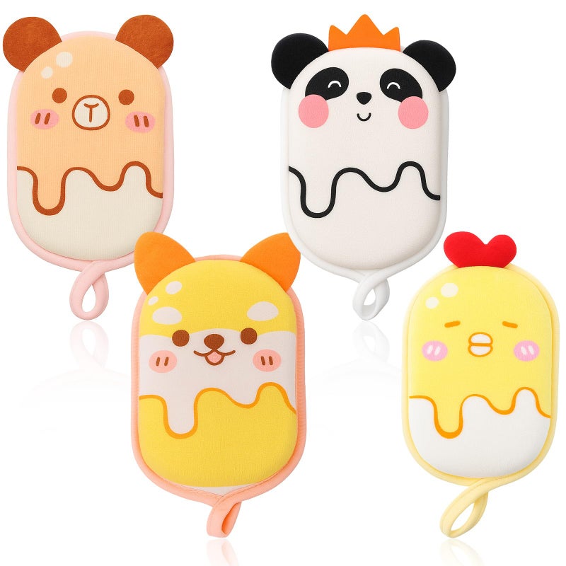 Grevosea 4 Pack Bath Sponge for Kids and Baby, Bath Loofah Sponge, Soft and Absorbent Exfoliating Body Scrubber Shower Cute Cartoon Mesh Sponges for Shower Washing Exfoliating Kids Baby Women Boys and Girl - Image 1