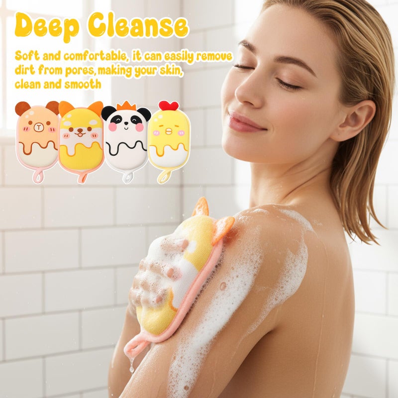 Grevosea 4 Pack Bath Sponge for Kids and Baby, Bath Loofah Sponge, Soft and Absorbent Exfoliating Body Scrubber Shower Cute Cartoon Mesh Sponges for Shower Washing Exfoliating Kids Baby Women Boys and Girl - Image 3