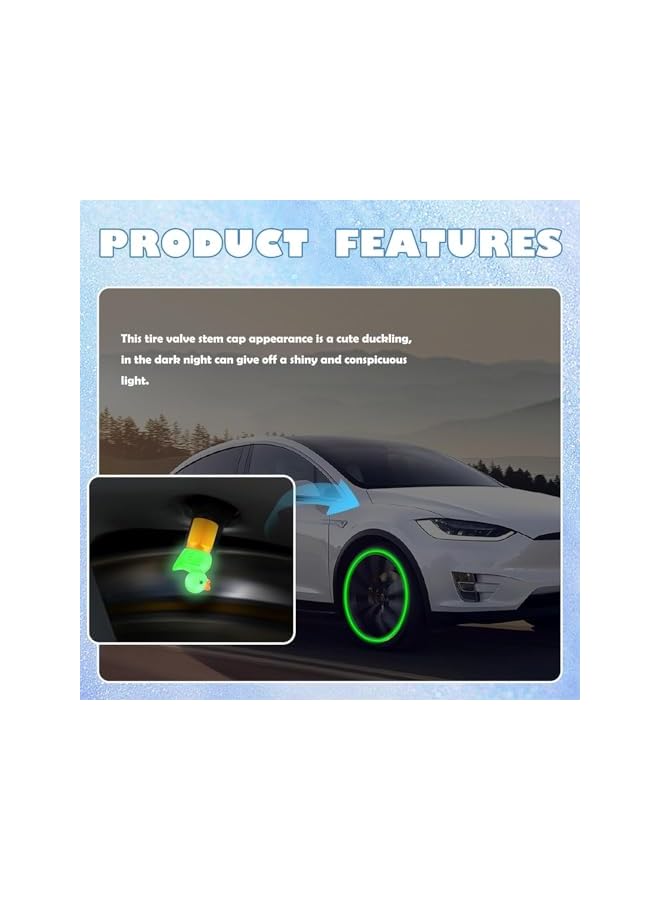 S-TOP 4PCS Duck Glow in The Dark Tire Valve Stem Caps, Universal Car Truck Motorcycle Bicycle Air Valve Covers, Fluorescent Resin & Titanium Alloy, High Strength Protective Dust Cap - Image 2