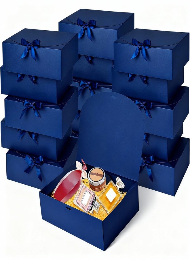 مجموعة من 12 علبة هدايا زرقاء داكنة من WLUSEAXI مع أغطية، مقاس 12×9.8×3.1 بوصة، علبة هدايا فاخرة باللون الأزرق الداكن مع شريط، مناسبة لحفلات الزفاف، وأعياد الميلاد، والحفلات، وعيد الميلاد، وهدايا وصيفات العروس، وهدايا التخرج. - Image 1
