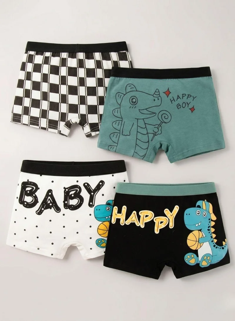 بيبي كلو Boys Fun Cotton Print Boxers Pack of 4