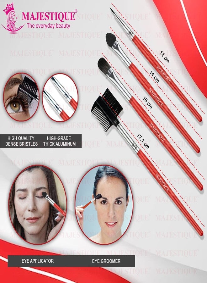Majestique Eye Beautifier Brush Set, Premium Syntetic Eye Liner, Eye Applicator, Eye Shadow and Eye Groomer Kit Eye Beautifier for Women and Girls Professional Quality (4 pcs Red/Silver) - Image 2