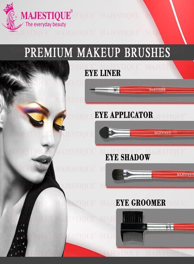Majestique Eye Beautifier Brush Set, Premium Syntetic Eye Liner, Eye Applicator, Eye Shadow and Eye Groomer Kit Eye Beautifier for Women and Girls Professional Quality (4 pcs Red/Silver) - Image 5