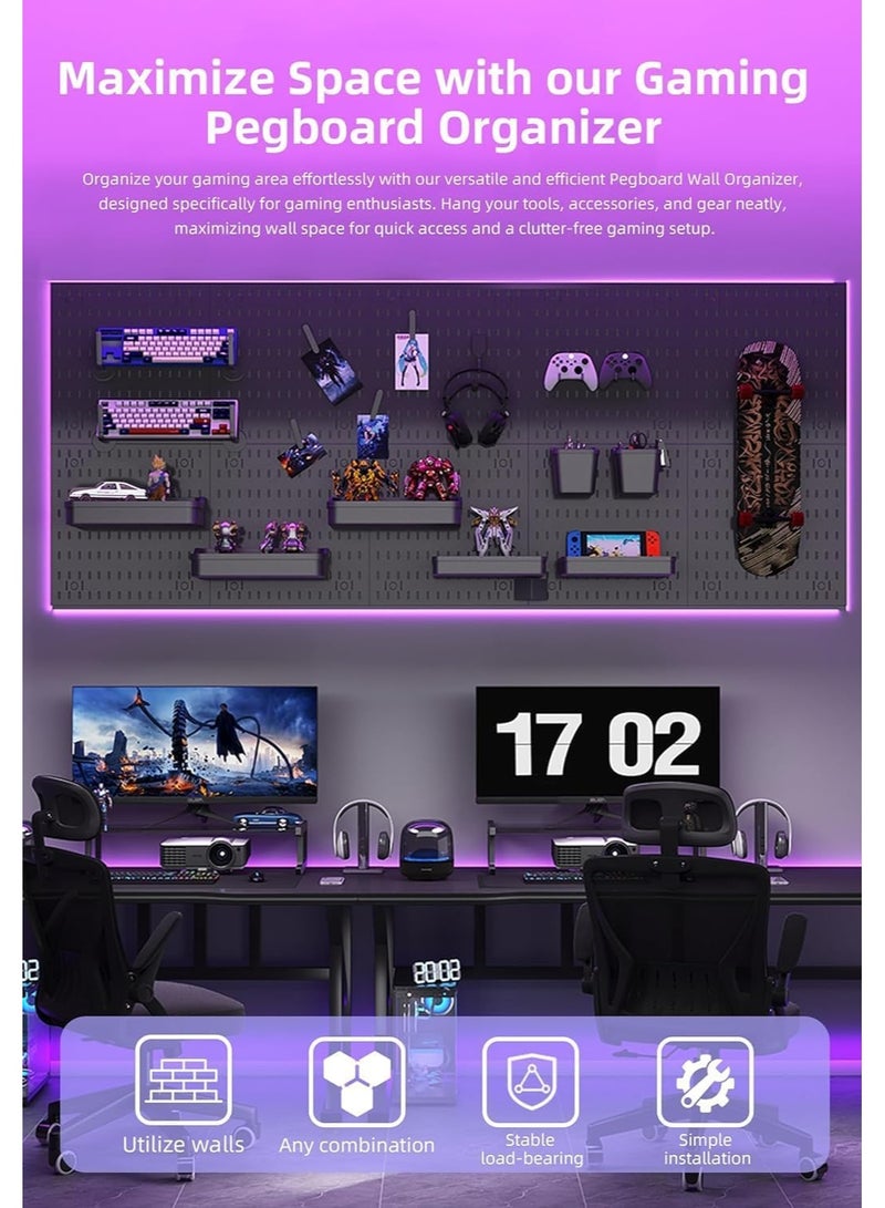 TAPIT 4Pcs Pegboard Wall Organizer (11"*16") for Wall Garage Utility Tools Pegboard Storage System for Workbench Shop Shed Modular Peg Board Organizer Board Kit for Pegboard Hooks (Black) - Image 3