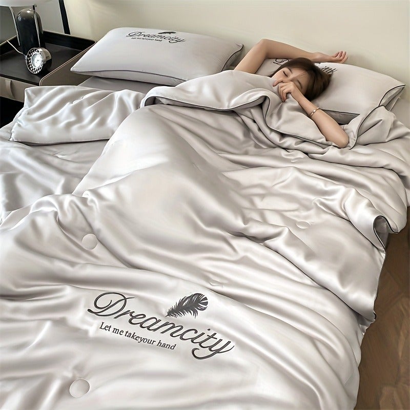 1 Ultra-soft Summer Cooling Quilt, 1 Summer Lightweight Quilt (pillowcases Not Included). Luxurious Cooling Ice Silky Fiber Fabric Embroidered Comfortable Air-conditioned Quilt. Multi-functional Cooling Summer Lightweight Quilt, Refreshing Thin Quilt - Image 3