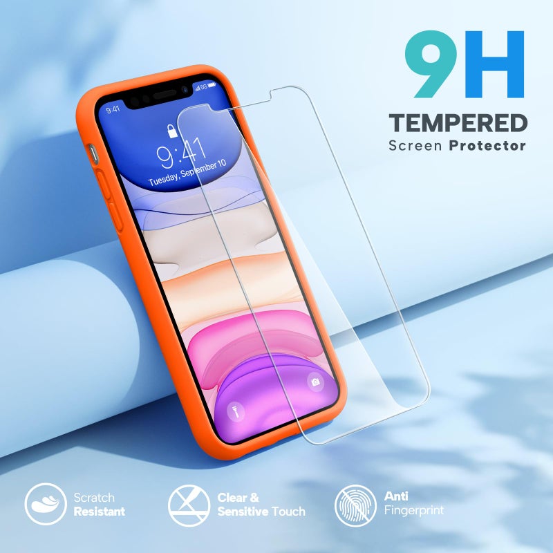 Miracase Designed for iPhone 11 Phone Case, with Screen Protector, Liquid Silicone Gel Rubber Full Body Drop Protection Shockproof Cover Phone Case for iPhone 11 6.1 inch, Orange - Image 5
